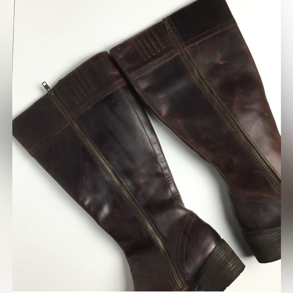 Born Poly Wide Calf Tall Zip Leather Brown Boots Size 10M - Picture 3 of 8